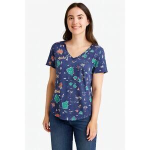 Sonoma Women's Hawaiian Print V-Neck T-Shirt - Size XS, Short Sleeve, Blue (NWT)